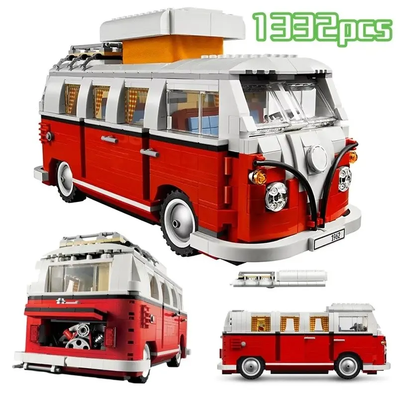2026 Latest Trending Mechanical Vehicle Building Block Set, 1332 Pieces Technical T1 Camping Car Bus Model Kit, Compatible with Lego Moc Sets, Building Blocks Toy for Boys and Girls