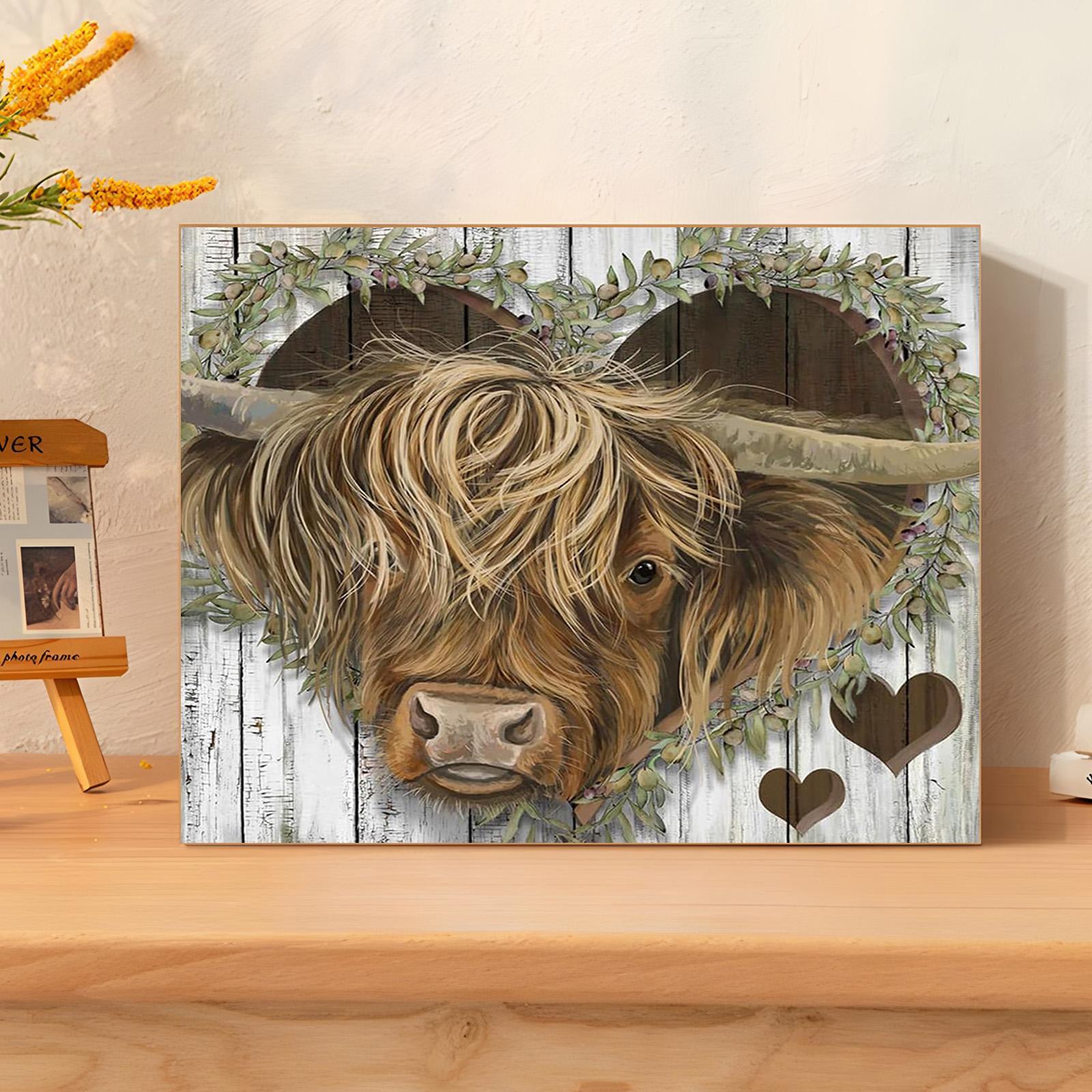 Highland Cow Pattern DIY Painting by Numbers Kit without Frame, DIY Paint by Numbers, Wall Art Decor for Home Living Room Bedroom