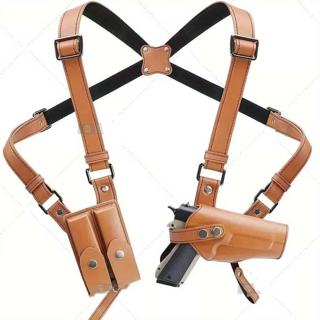 Functional Leather Shoulder Holster for Unisex Concealed Carry with Magazine Pouch for Outdoor Hunting - Fits 1911, P320, Glock Models, Shoulder Straps, Functional Holster, Fits Multiple, Multi-Model