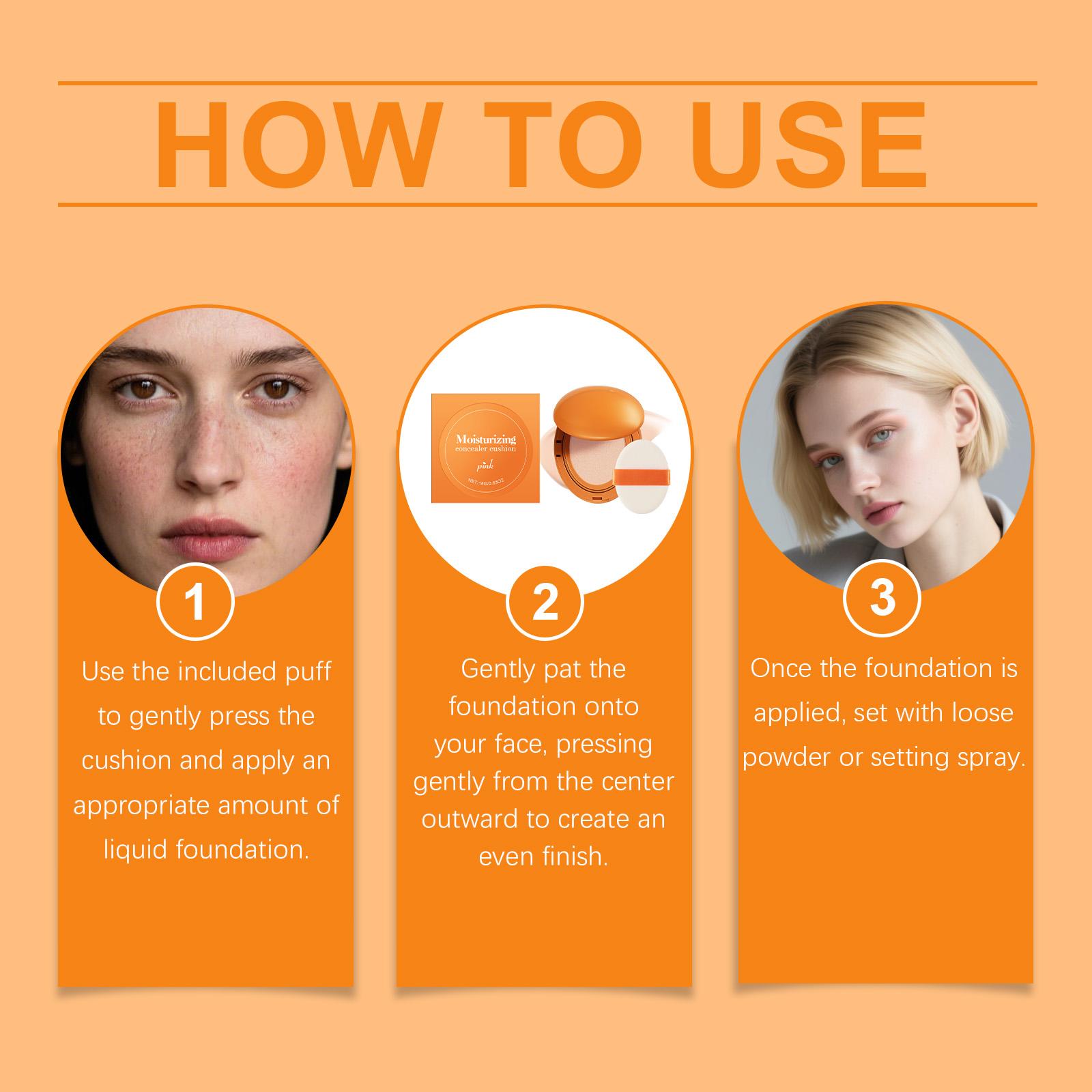 AMZ Pink Moisturizing Concealer Cushion, Waterproof And Sweat-Proof, Velvet Texture, Moisturizing Concealer, Clear And Nourishing Base Cushion