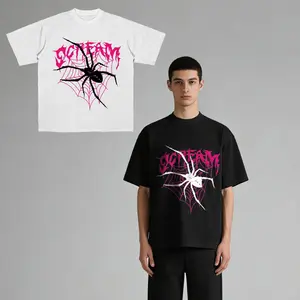 Men's SCTEAM Spider Web T-Shirt - Pink Punk Streetwear, Breathable Basic Minimalist Casual Office Tops