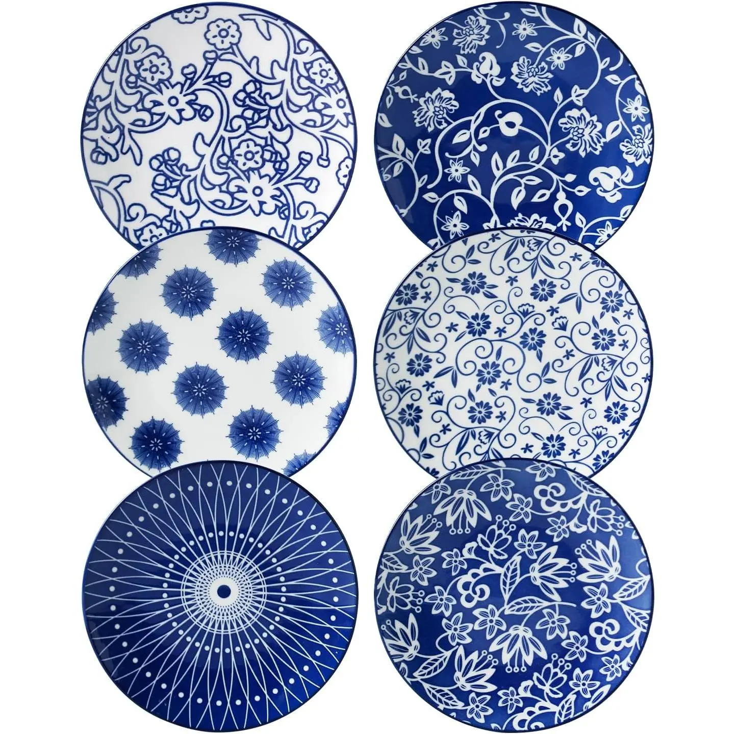 6inch Ceramic Mini Dessert Plate Set (6 Pieces) |   Kitchen Appetizer Plate - Small Salad Plate, Suitable for Cakes, Snacks, Side Dishes, Microwave and Dishwasher Safe, Vintage Blue: Salad Plate