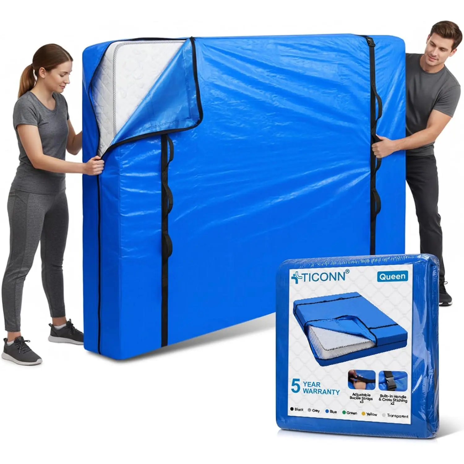 All Size Heavy Duty Mattress Cover Bag | Moving & Storage w/ Full-Around Handles, Adjustable Buckles