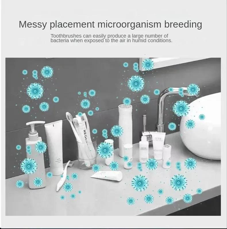 Holder Automatic Toothbrush Toothpaste Dispenser Set Dustproof Sticky Suction Wall Mounted Toothpaste Squeezer for Bathroom UV Sterilizer Smart Toothbrush Holder family decor