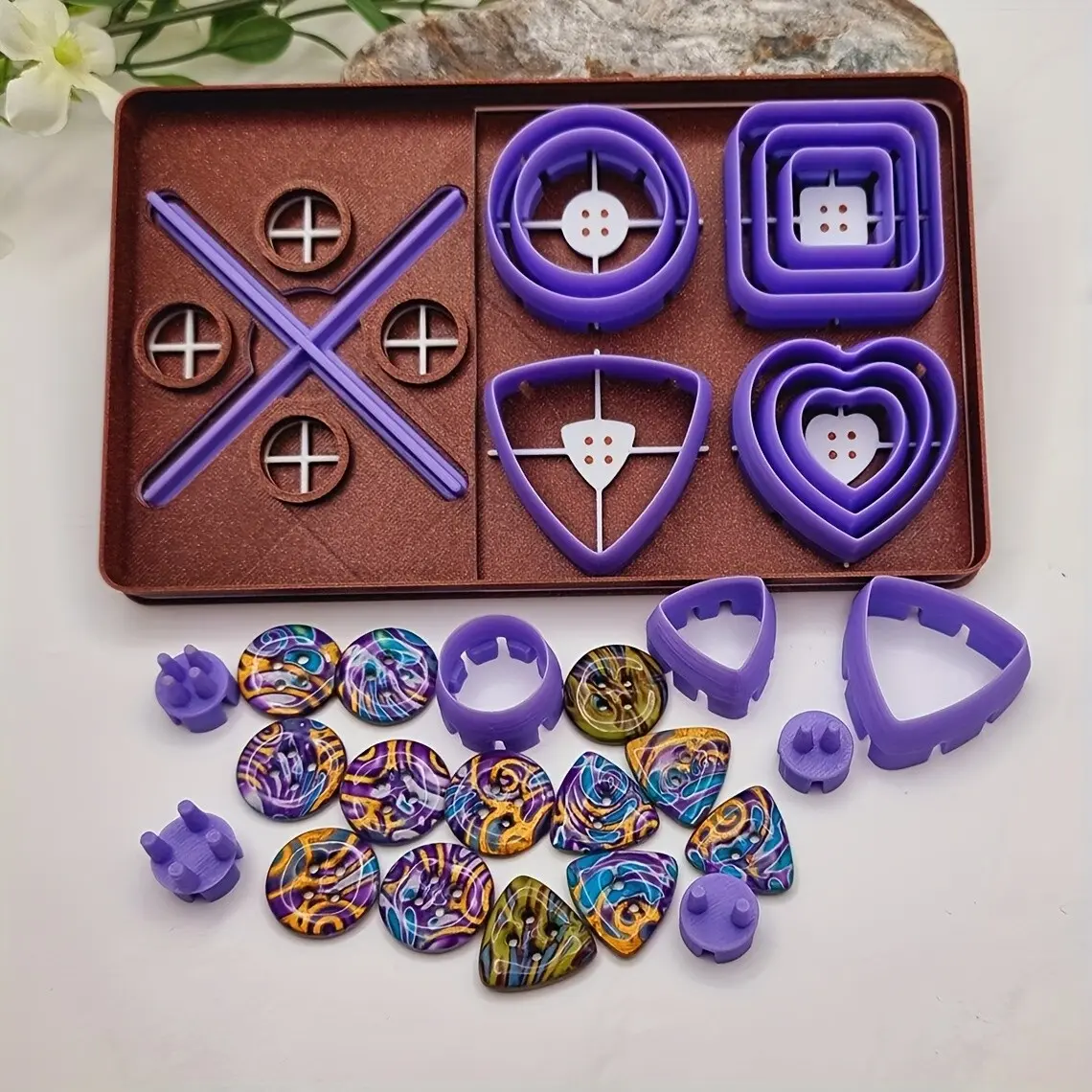 Button Kit Set - Make Perfectly Centered Buttons Easily, 12-Piece Polymer Clay Cutter for DIY Button Making, Jewelry and Crafts, Beginner-Friendly Button Molds, Sewing and Alignment Kit