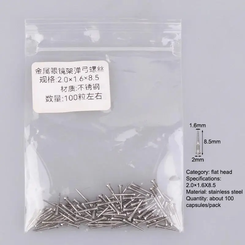 100Pcs Glasses Spring Hinge Screws Optical Eyewear Accessories Pointed End Self Aligning Screw Repair Supplies