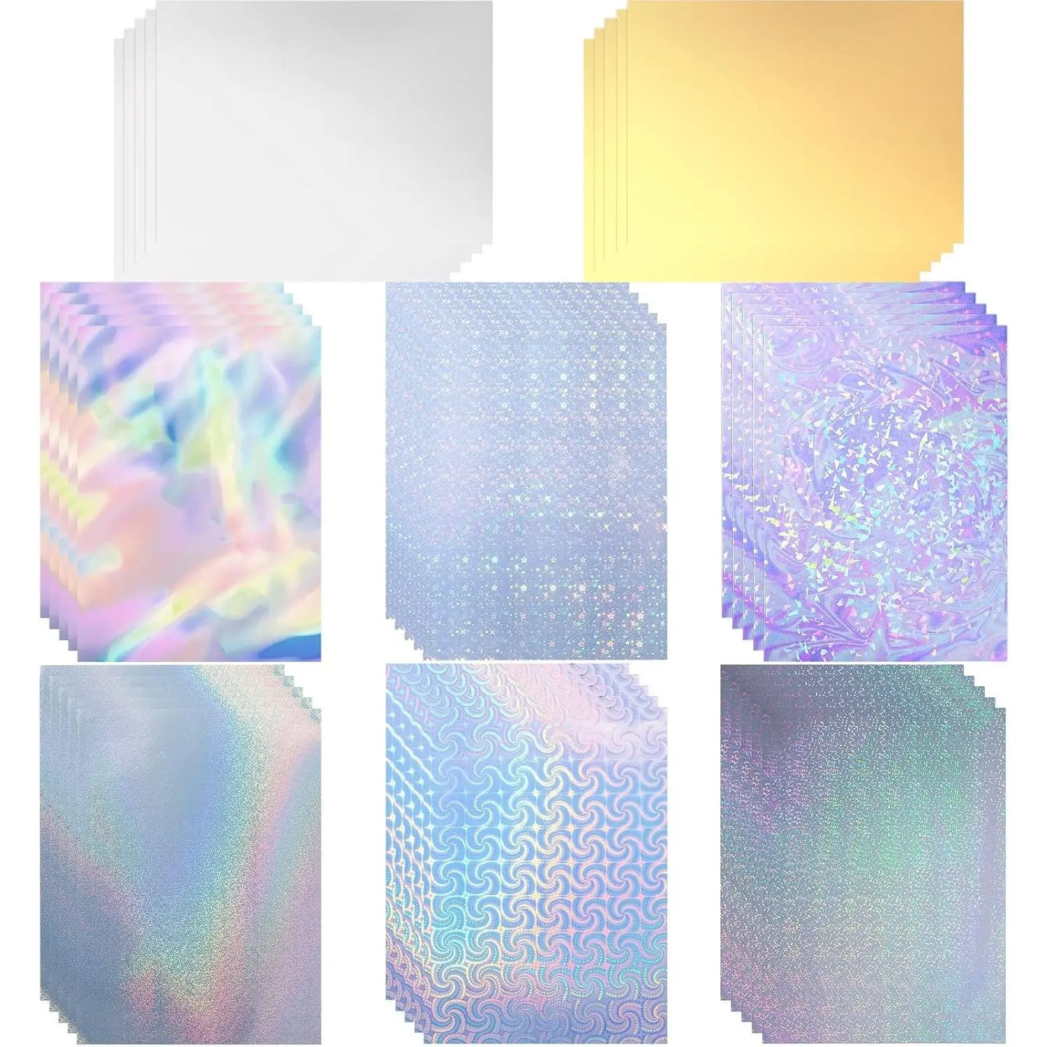 80 Sheets A4 Transparent Waterproof Holographic Sticker Paper - Self Adhesive Vinyl Holographic Laminate Film, 11.7 x 8.2 Inch Rainbow Vinyl Stickers for Inkjet or Laser Printer
