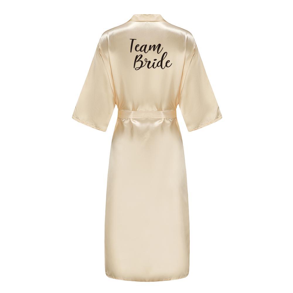 New Bridesmaid Robe With Black Letters Mother Sister of The Bride Wedding Gift Long Bathrobe Satin Kimono