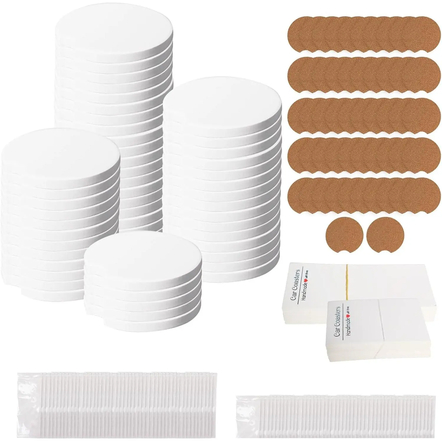 312 count Ceramic  Coasters with Bags and Cards Set 2.64” Sublimation  Coasters Blanks Bulk Ceramic  Cup Holder Coasters with A Finger Notch for Easy Removal  Coaster Packaging DIY Craft