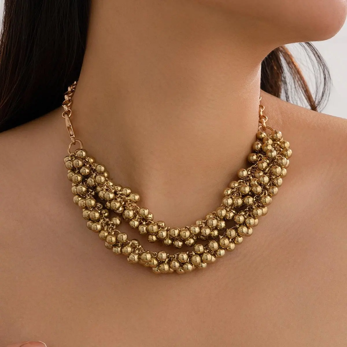Gothic Multilayer Choker Necklace with Gold CCB Ball Beads, Unisex Steampunk Chain for Party and Casual Wear, Dropshipping, Steampunk Wear, 100% Brand New, Layered Chain