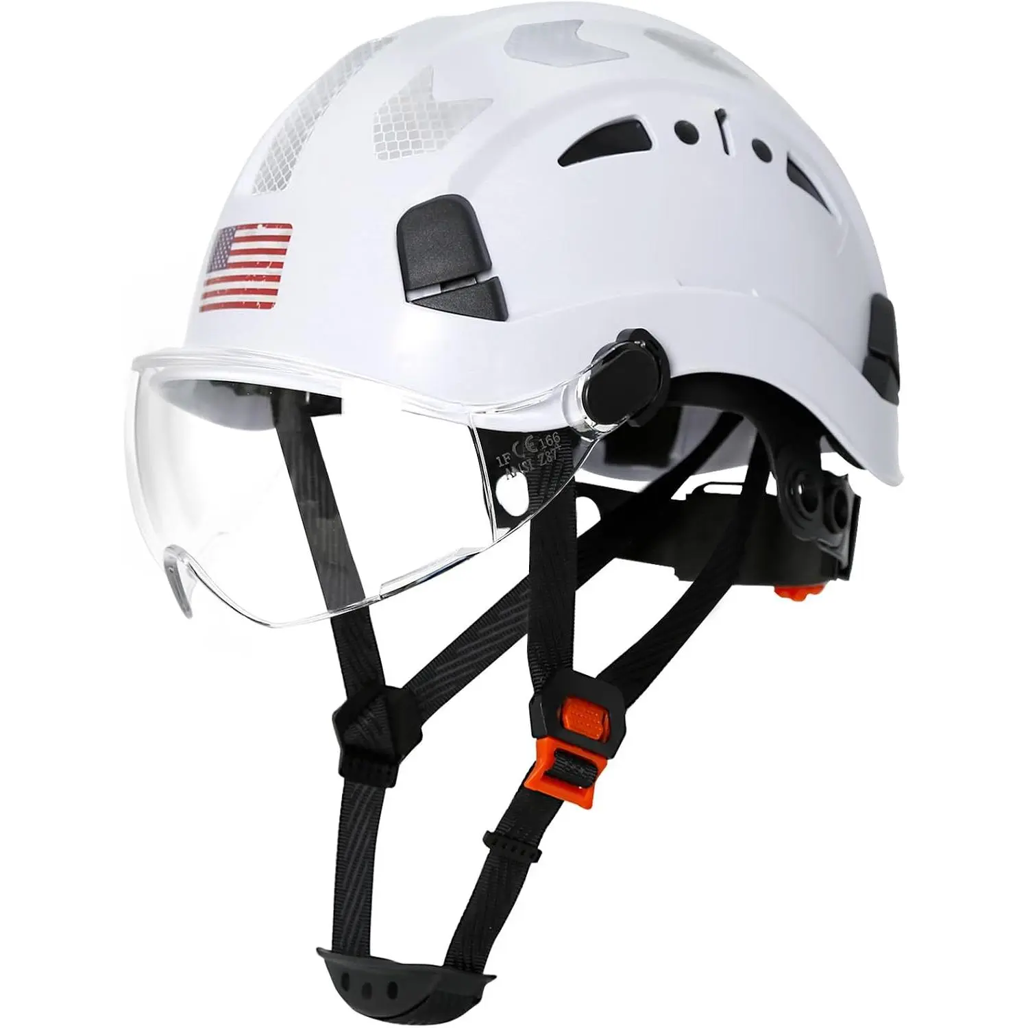 Reflective Vented Pattern Head Guard with Clear Flip Visor & Reflective Strips, Vented Overhead Protector with Chin Strap for Workshop, DIY, Night Repair, Outdoor Work, Tree Care, Woodworking