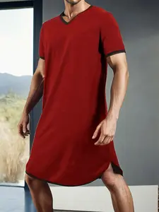 Men's Sleepwear Spring Summer Short Sleeve Round Neck Loose Nightgown, Breathable Soft Pajamas, Comfortable Home Wear