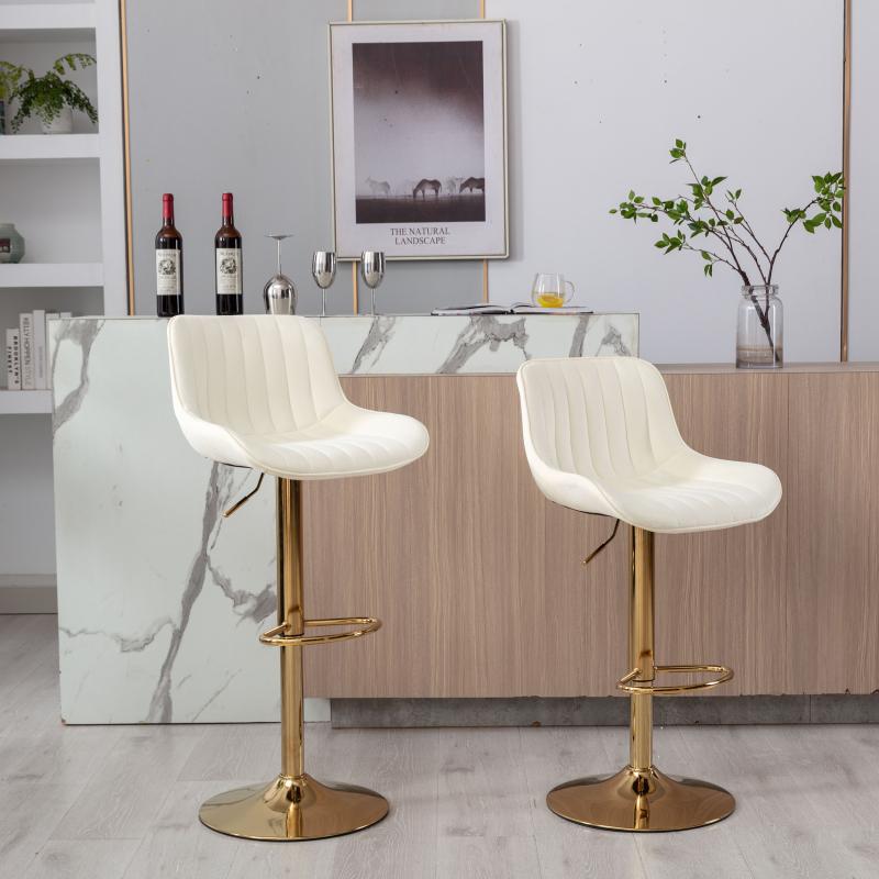 Chrome Footrest and Base Swivel Height Adjustable Mechanical Lifting Velvet + Golden Leg Simple Bar Stool,Set of 2,Ivory Furniture Lounge gaming chair vanity chair Modern Aesthetic criss cross chair gaming chair