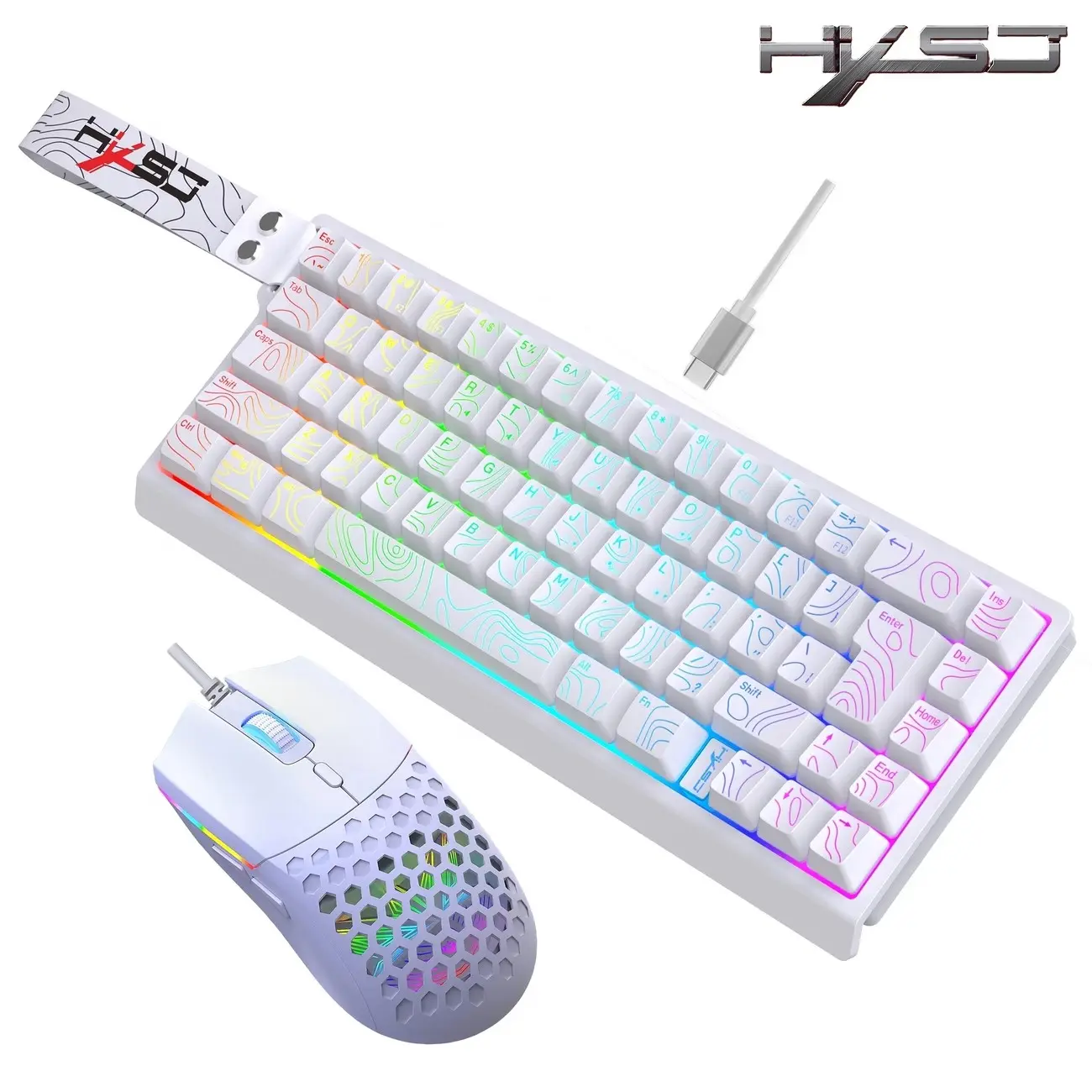Ultra-Compact Gaming Keyboard And Mouse Set, 68-Key RGB Wired Membrane Keyboard with Uniform Keycap Design And Tassel, 6-Key Lightweight Wired Optical Gaming Mouse with Multicolor Backlighting, USB Powered, Plug-And-Play, Gaming PC Accessories