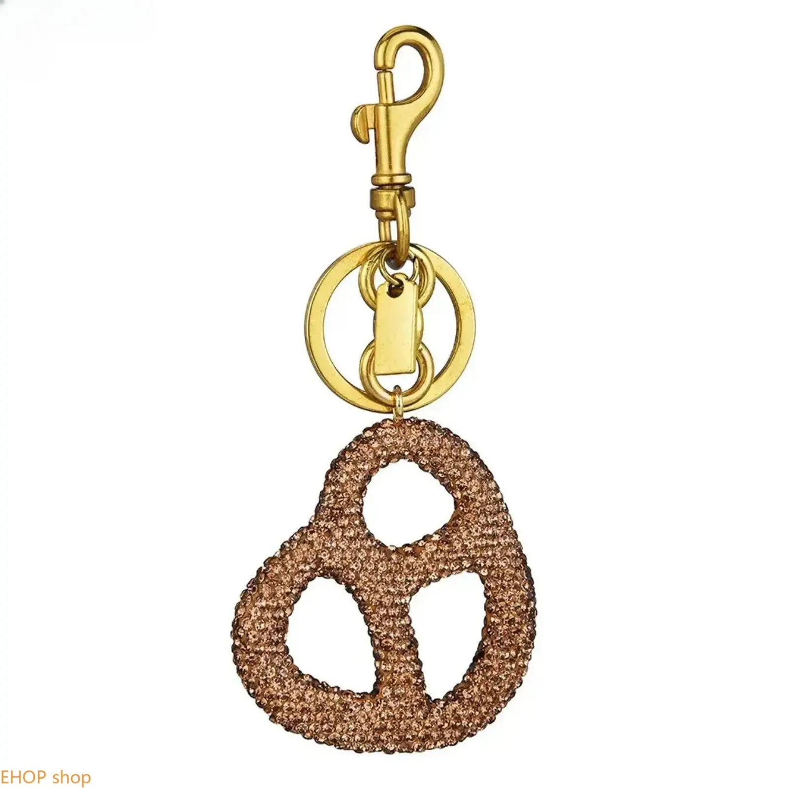Elegant Gold Pretzel Bag Charm Clip-On Purse Pendant Trendy Keychain Accessory For Daily Fashion & Holiday Gift Giving