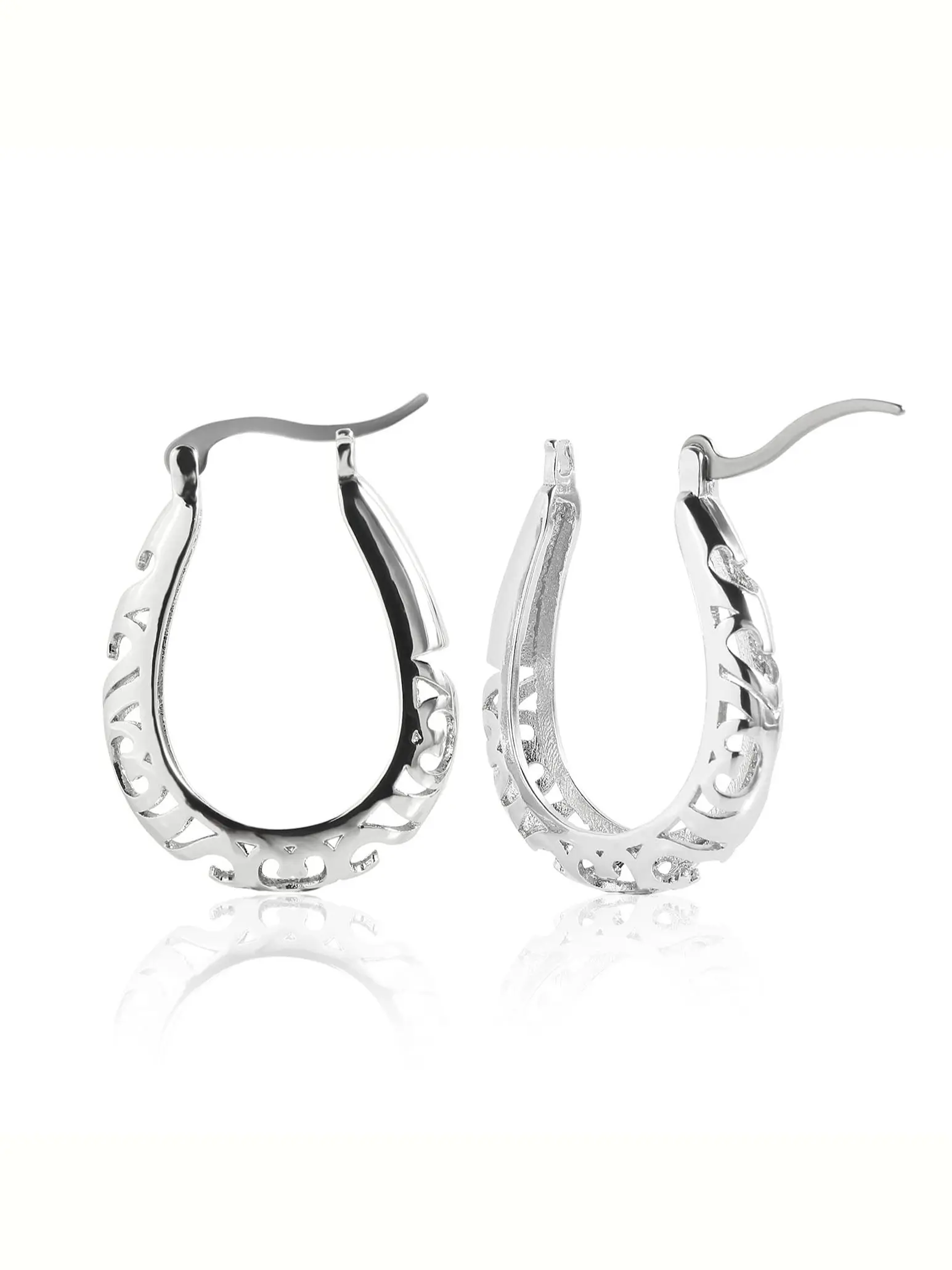 Hollow Out Oval Titanium Earrings, Lightweight Bohemian Style, Medical Grade Titanium, Low Allergy, Suitable for Sensitive Ears