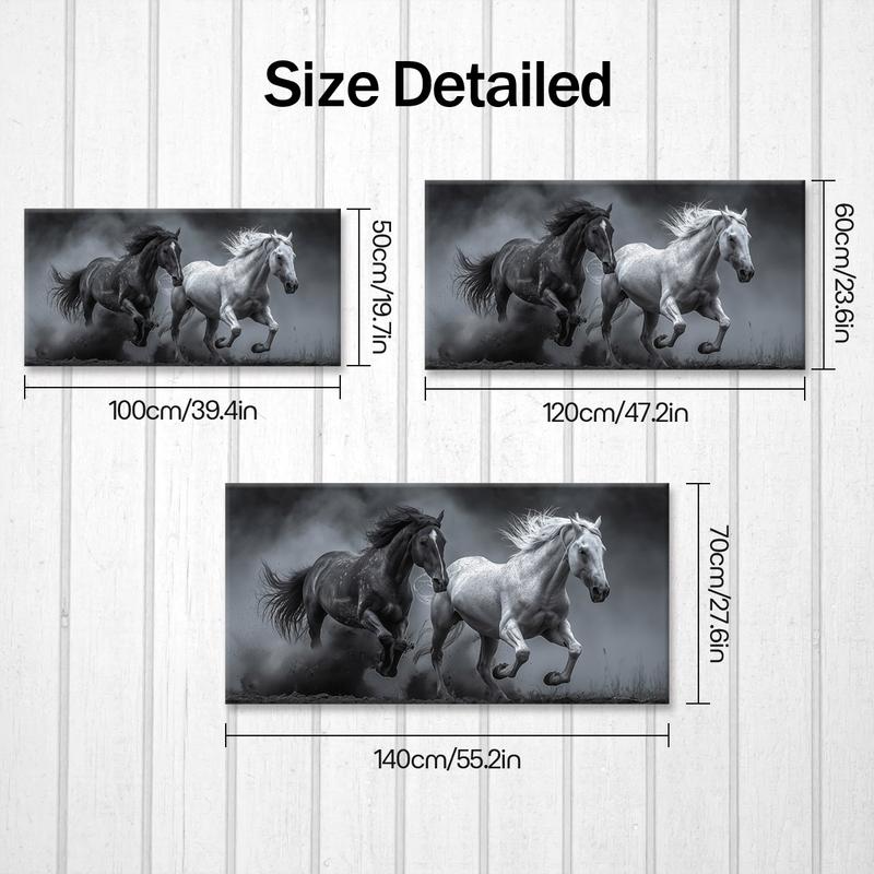 2D Flat Single Piece Wooden Frame Canvas Painting, Depicting a Black and White Horse Running in the Dust.This Exquisite Poster Can Be Used as Home Decoration and Wall Art, Suitable for Living Room, Bedroom, Office, Dining Room 2D Flat Single Piece Wooden Frame Canvas Painting, Depicting a Black and White Horse Running in the Dust.This Exquisite Poster Can Be Used as Home Decoration and Wall Art, Suitable for Living Room, Bedroom, Office, Dining Room