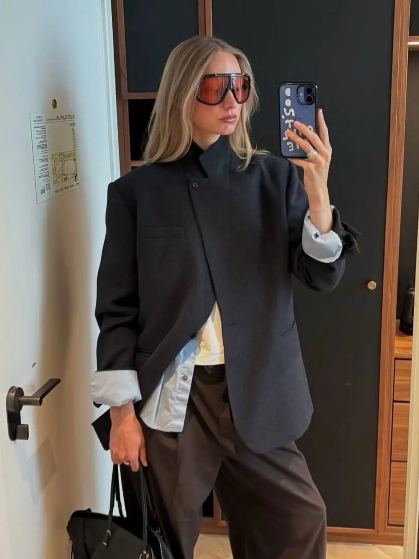 Women's Blazer Coat Asymmetric Button Neck Flap Pockets, Spring Fall Office Street Style, New Fashion Casual Outerwear