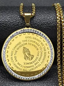 Bible Lords English Serenity Prayer Hand Pendant Necklace for Women Men Stainless Steel Blessing Chain collares