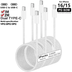 USB C to C Fast Charger Cable 1-3Pack[3.3/6.6/FT] 60W Typec Fast Charging Type C to C Fast Charging Cord for Apple 17 Pro Max/17 Air/16 Pro/15 Plus/MacBook Pro 2021/2020/2019/2018,iPad 12.9/11 inch/Mini/Air 5/Galaxy