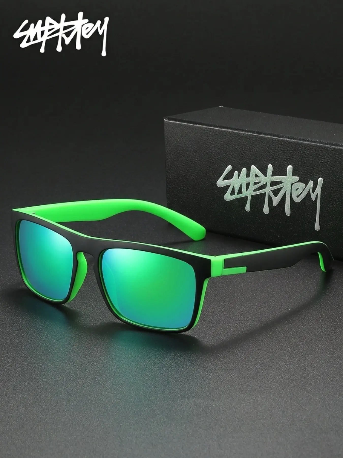 Supkley Trendy Square Sunglasses, Blue Mirror Lenses, Polarized Uv400 Protection, Unisex Beach and Street Style, Fashionable Eyewear, Trendy Styling Sunglasses