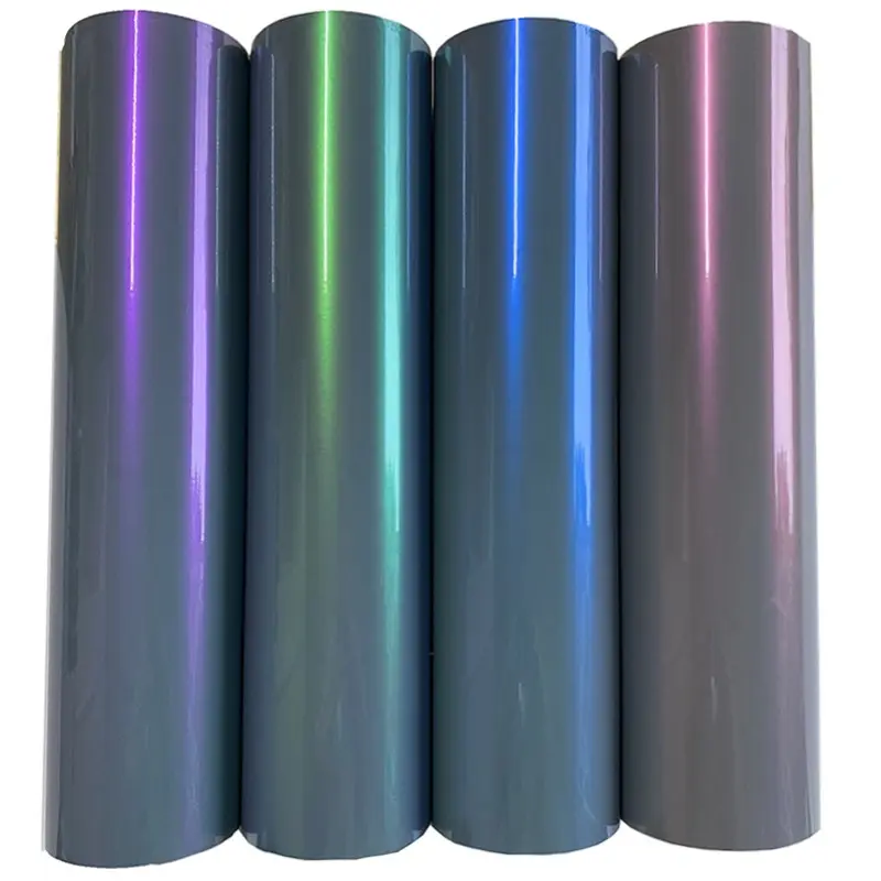 Premium PET Ultra Glossy Magic Dreamy Candy Metallic Vinyl Wrap Film Color Change Chameleon Grey to Red Blue Purple With Air Release Self Adhesive Car Motorcycle DIY Sticker Decal