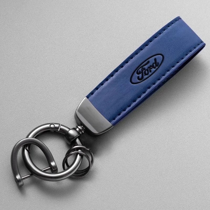 Vintage Leather Metal Alloy Car Key Chain Keyring Key Holders for Ford Mustang Mondeo Focus Fiesta Escape Kuga Ecospor Car Logo Accessories
