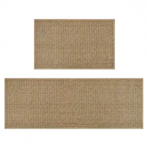 2-Piece Washable Chenille Kitchen Rug and Mat Set, Linen, Non-Slip, 15.7x29.5 Inches and 15.7x49.2 Inches