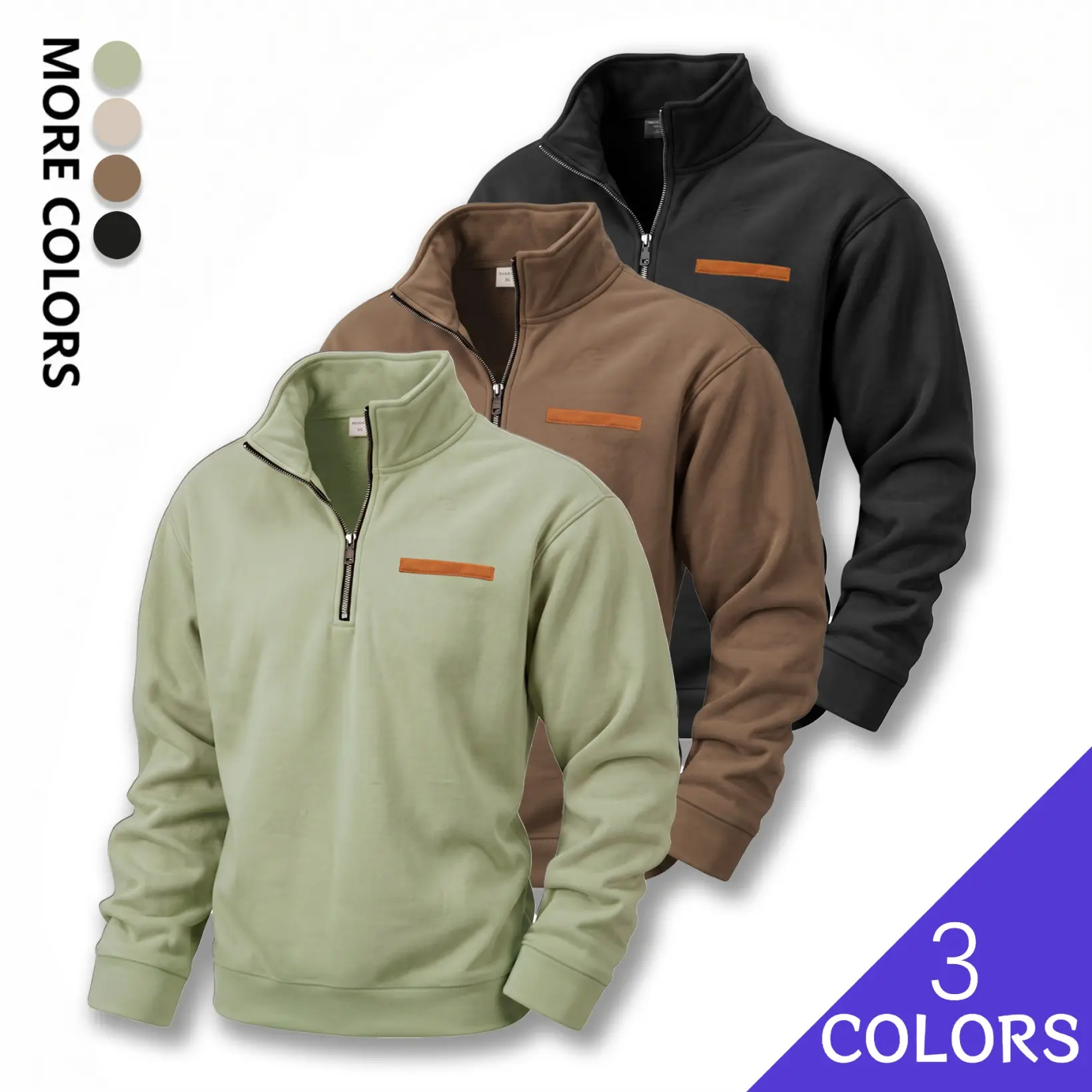 Men's Quarter Zip Pullover Sweatshirt, Casual Loose-Fit Fleece Lined Top with Stand Collar, Warm Polyester Blend for Outdoor & Streetwear, Machine Wash