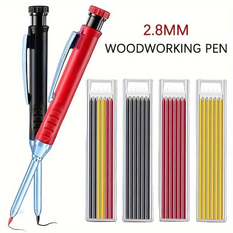 Mechanical Pencil with Refill & Sharpener, 1 Count Professional Engineering Woodworking Pen with 2 Boxes Refills, Quick Dry Marker Pen for Deep Hole Mechanical Pencil, Specialty Pen