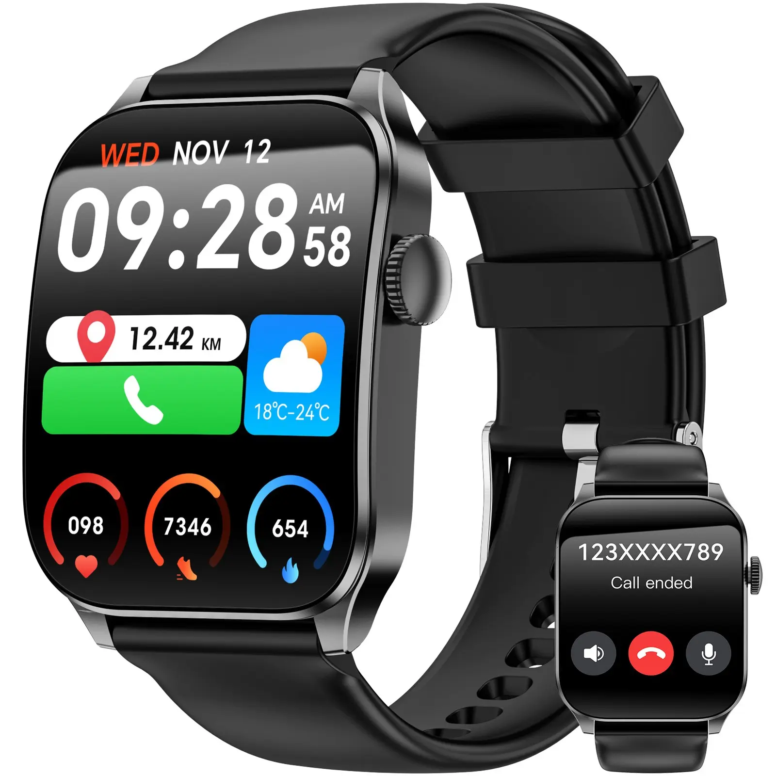 1.91-Inch Screen Alloy Smartwatch with Call Function, Fitness Tracker, Heart Rate Monitor, Pedometer, Compatible with Android and iOS