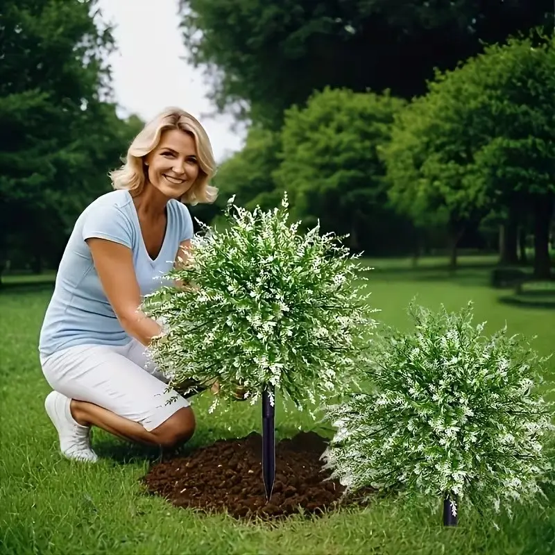 2 sets of artificial lavender ground tree support - UV-resistant outdoor / faux lavender plants. Highly realistic flowers and greenery, low maintenance, ideal for balcony decoration.