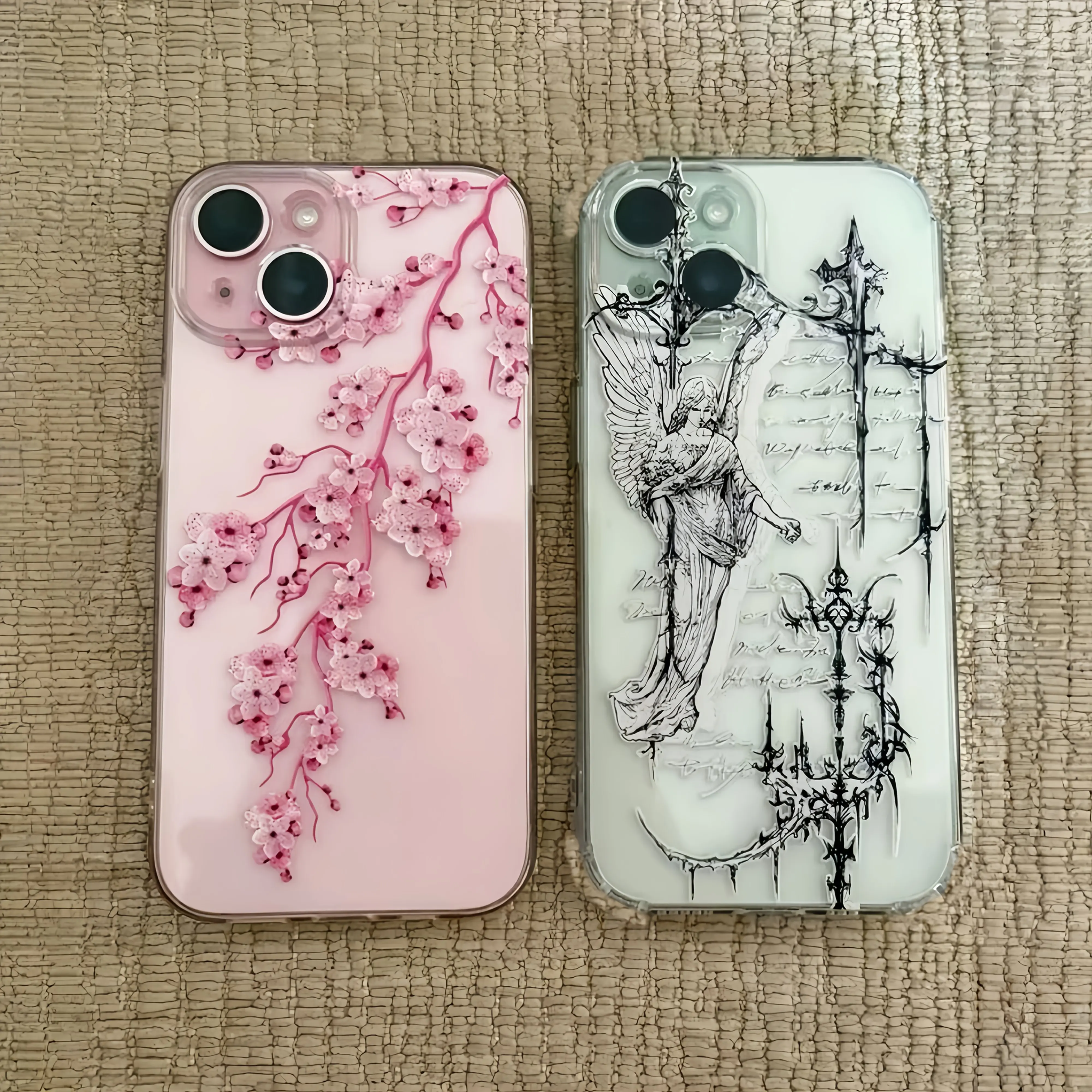 Y2K Aesthetic Sakura Plum Flower Religious Cross Clear Phone Case for Iphone 17 16 15 14 13 12 11 Pro Max Plus Soft Transparent Cover