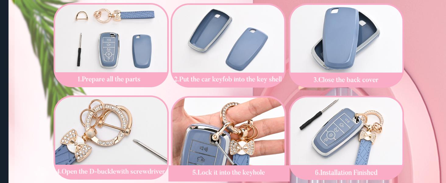 for Ford Key Fob Cover with Keychain, Soft TPU Key Case Shell for F150 F250 F350 Mustang Bronco Explorer Escape Edge Expedition Maverick Ranger Lincoln Smart Remote Key (Purple)