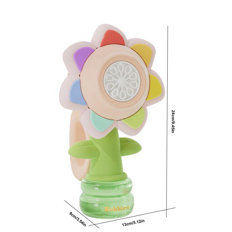 Summer Toy Gift, Indoor Outdoor Birthday Wedding Party Bubble Machine, Colorful Flower Design, USB Rechargeable, Portable Round Shape