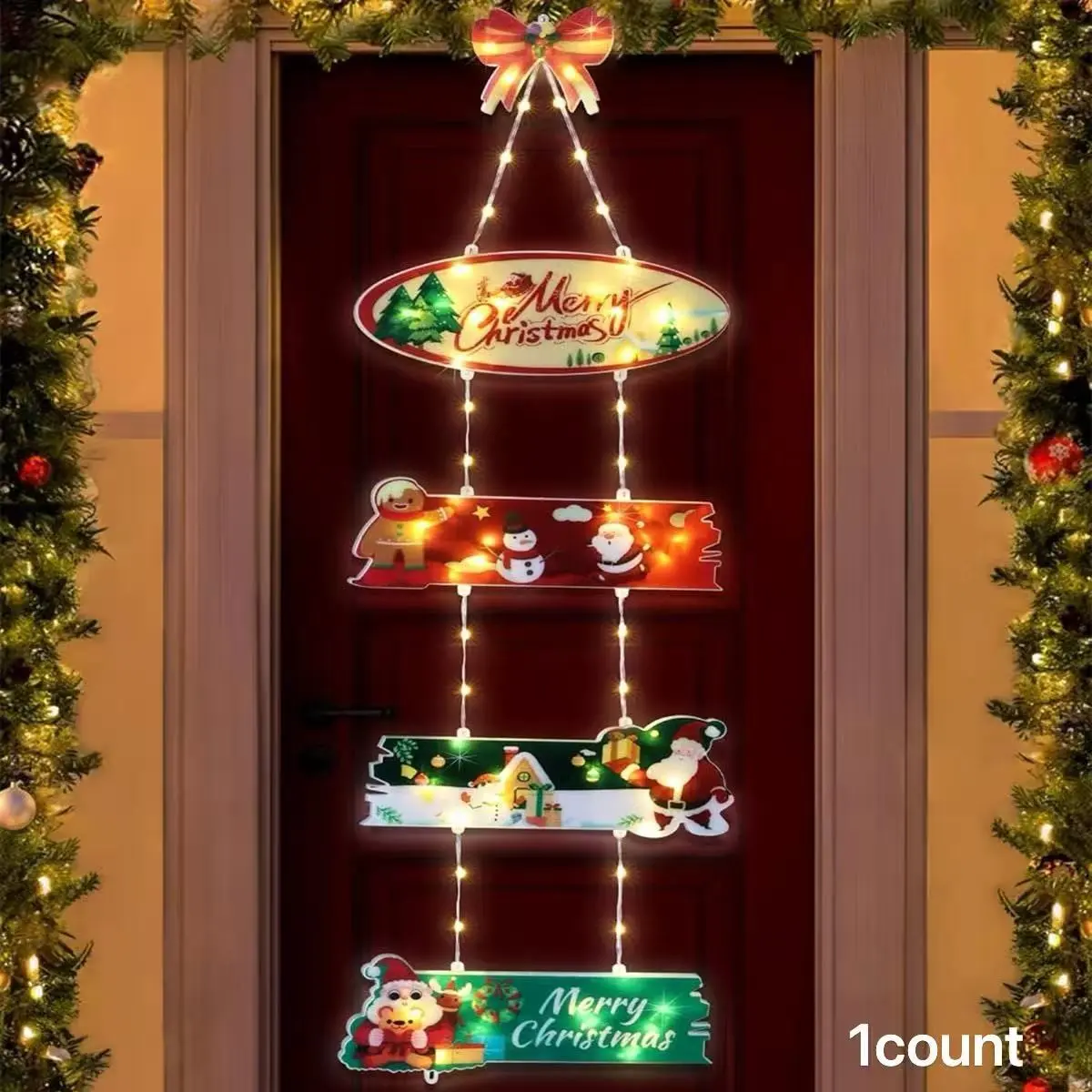 Christmas Door Sign Light, Holiday Festival Hanging Tag Window Decoration Lamp, Perfect for Christmas Scene Setup, Store Display Decorations