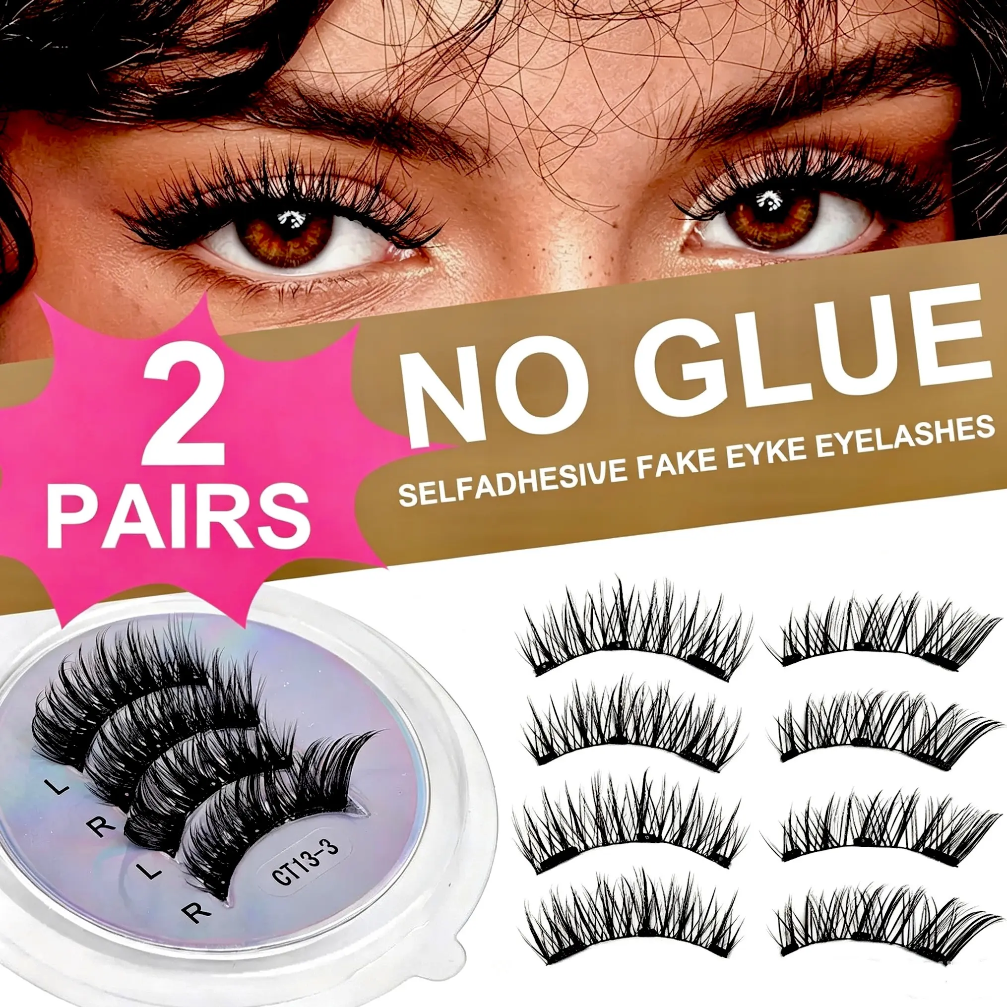 Magnetic False Eyelashes Makeup Cosmetic 2 Pairs 8 Pieces with Application Tool Box, 3D Lash Set with Clips, Reusable Waterproof, Natural Realistic Cat Eye Effect, Feline Lash Look