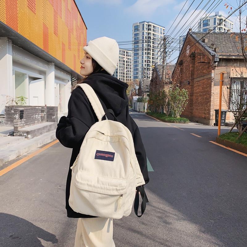 Vintage Boy Girl Corduroy Green School Bag Men Women Laptop College Backpack Cool Lady Student Fashion Female Travel BookBag New