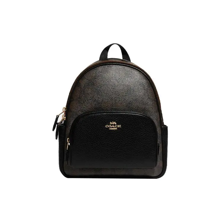 COACH Court 20 Color-Block Zip Top Backpack – Large-Capacity Canvas and Leather Blend Bag for Women – Charcoal and Black