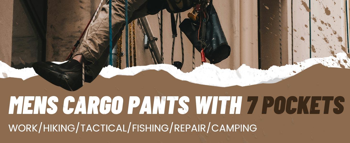Mens Work Pants Ripstop Waterproof Cargo Pants for Men with 7 Pockets Tactical Hiking Pants