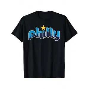 180gPhilly City Lover Philadelphia Skyline Bell Philly Logo Printed T-Shirt, Men's Printed T-Shirt 220g, 100% Cotton, Round Neck Casual Men's Outdoor Short-Sleeved T-Shirt, Vintage Classic Street Men's Short-Sleeved T-Shirt, New Year