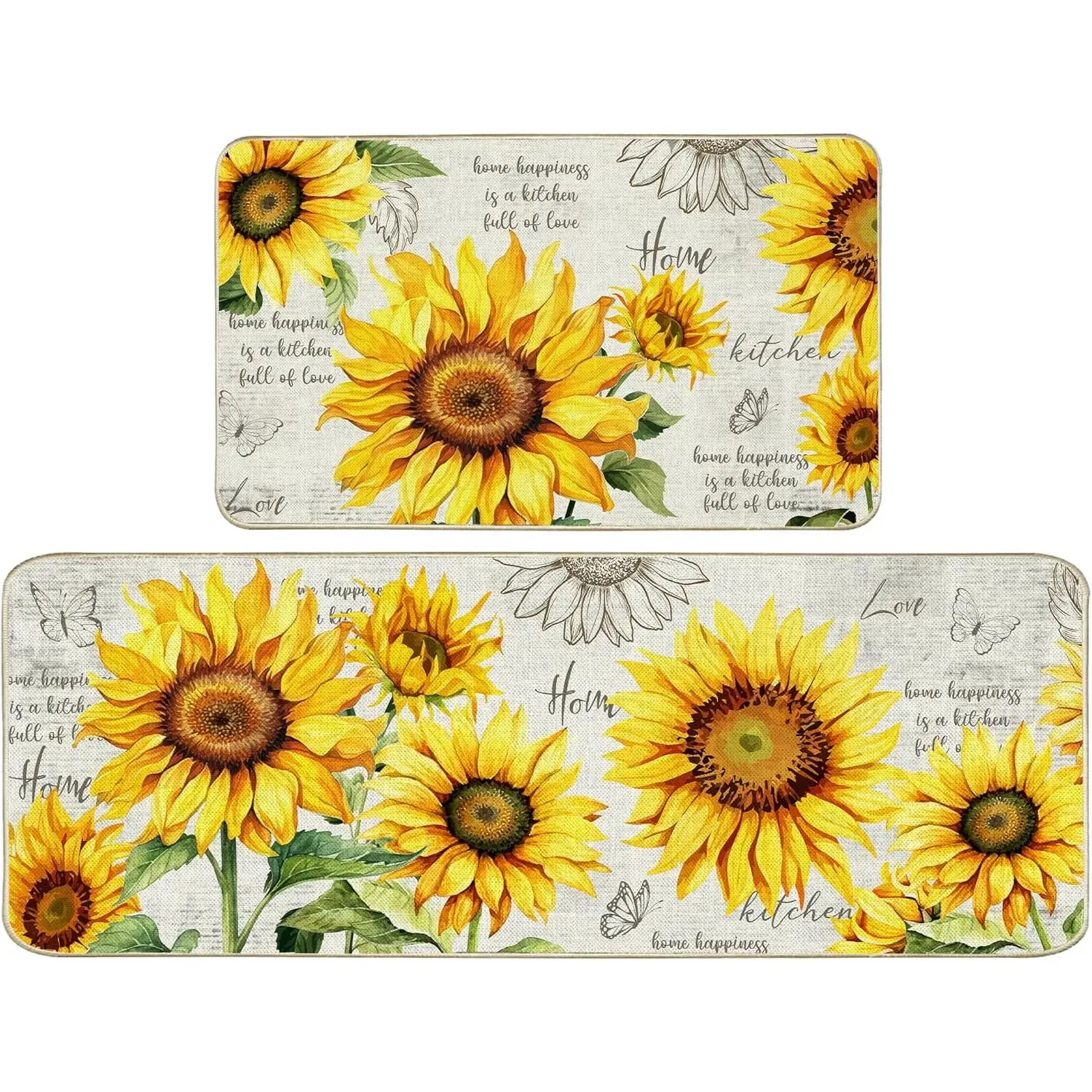 Sunflower Spring Kitchen Rugs and Mats Set of 2, Farmhouse Kitchen Decor Sunflower Sunshine Anti-Fatigue Mats for Floor Decorations for Home Rug Washable Home 17"x27"+17"x47"