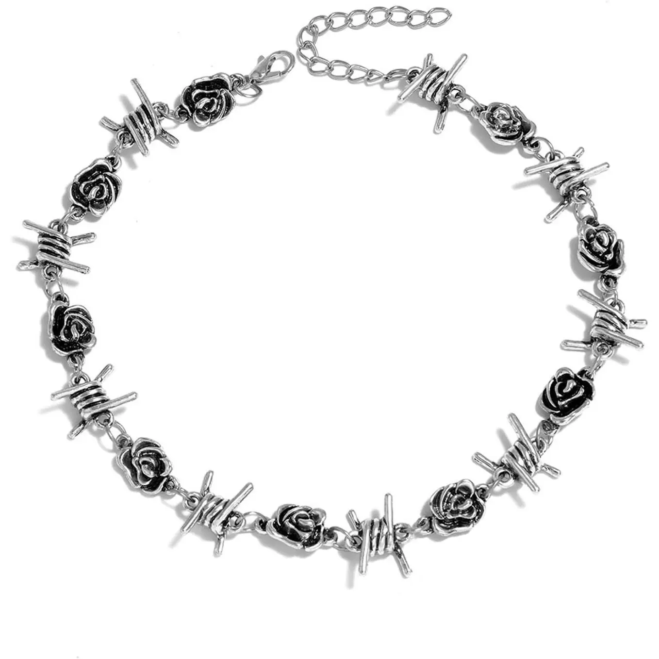 Gothic thorn  bracelet Punk Rock  Hop Thorn Rose Pendant Wire chain necklace Harajuku Streetwear Rock  Women's Men's style