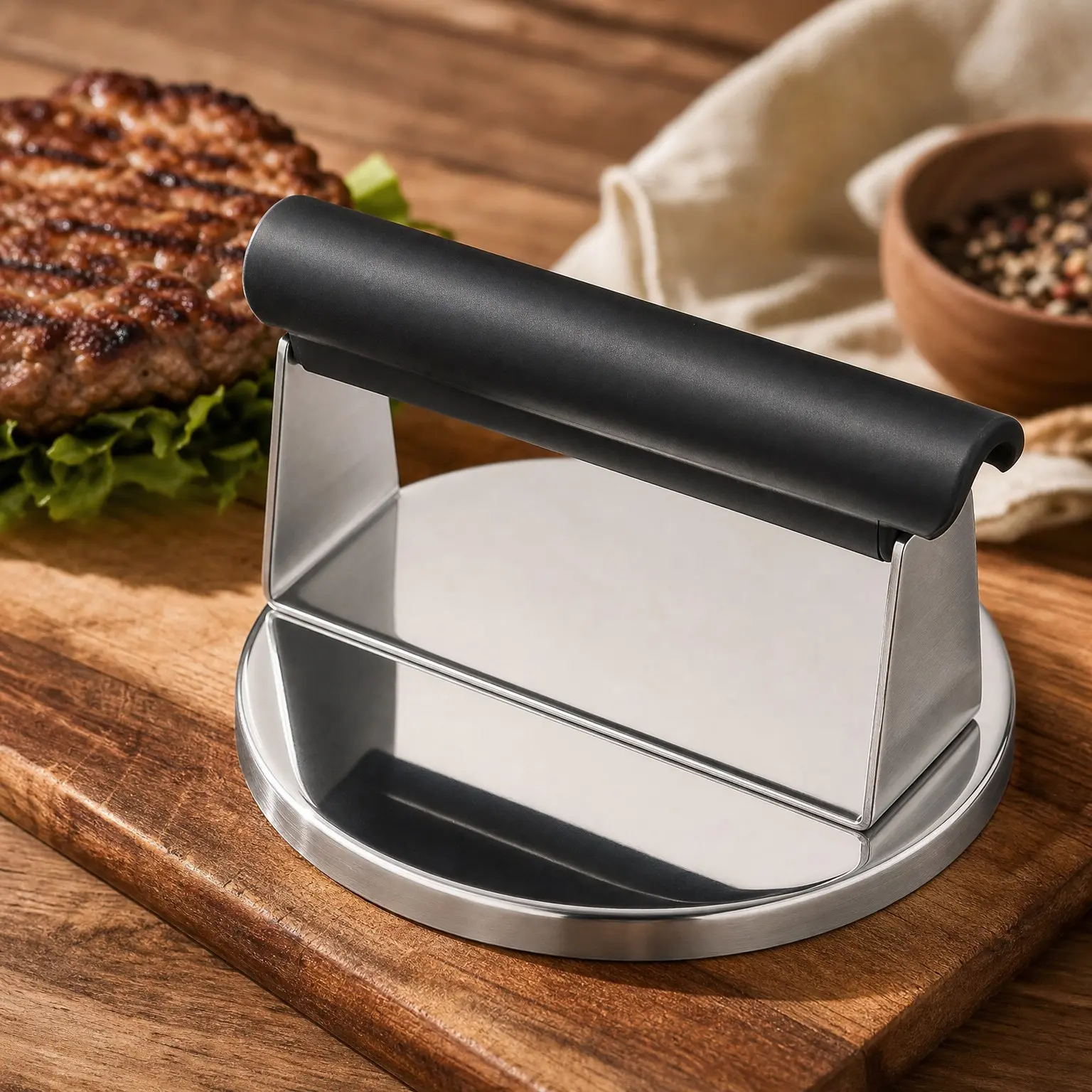 Stainless Steel Smash Burger Press with Heat-Resistant Handle, 2 lbs Weight, Secure Grip, Ideal for Smash Burgers and Grills, Dishwasher Safe, 5-Year WarrantyGift