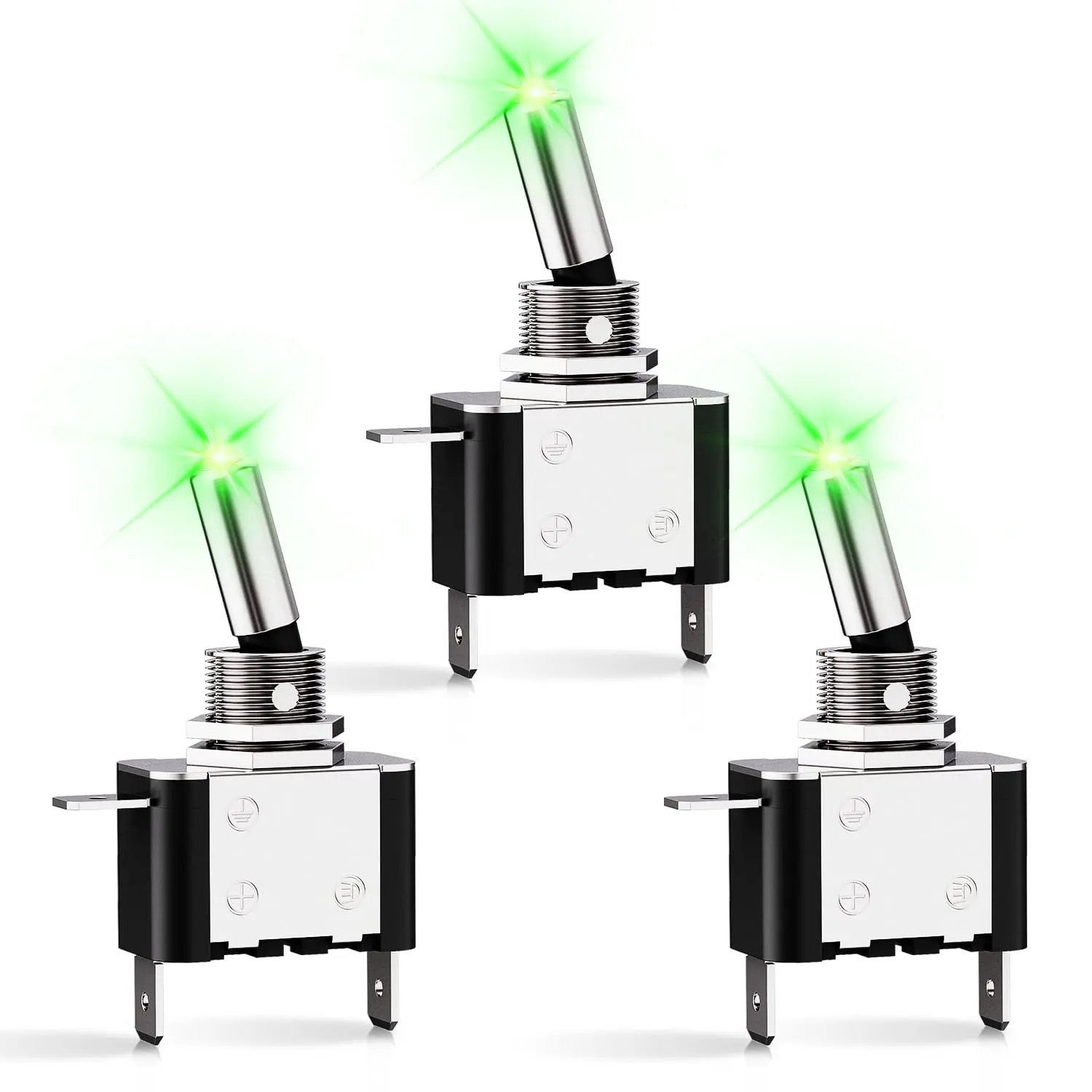 Nilight 3PCS Green LED Rocker Toggle Switches - 12V 20A, 3-Pin 2-Position, SPST, High Cycle Life, On/Off Control, Heavy Duty, Rocker Style for Vehicle Use (Auto, Marine, RV)
