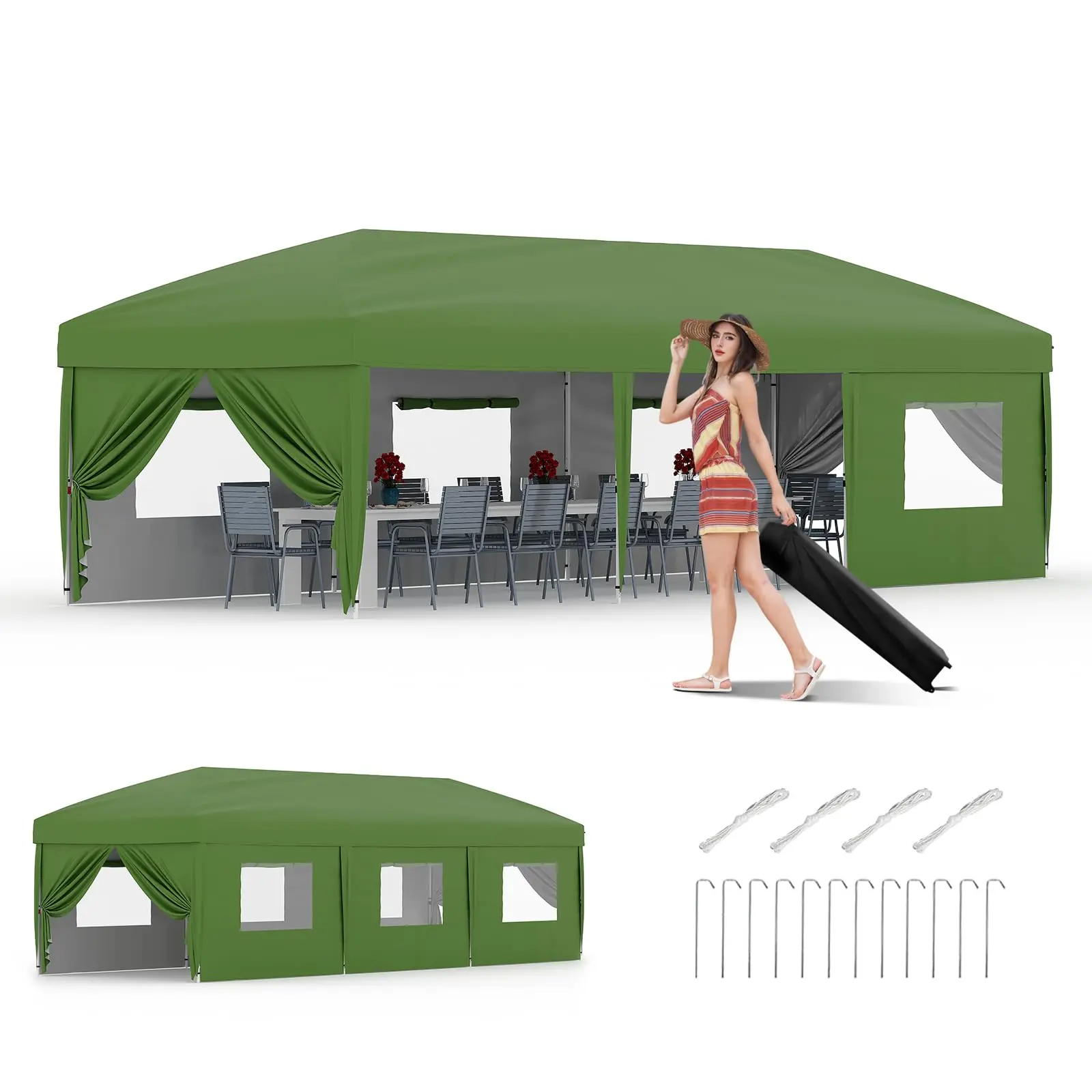Gazebo, 13x13ft Hexagonal Canopy Tent with Netting, Heavy Duty Outdoor Pergola for Backyard, Instant Pop Up Canopy Tent with Double Roof, Grey