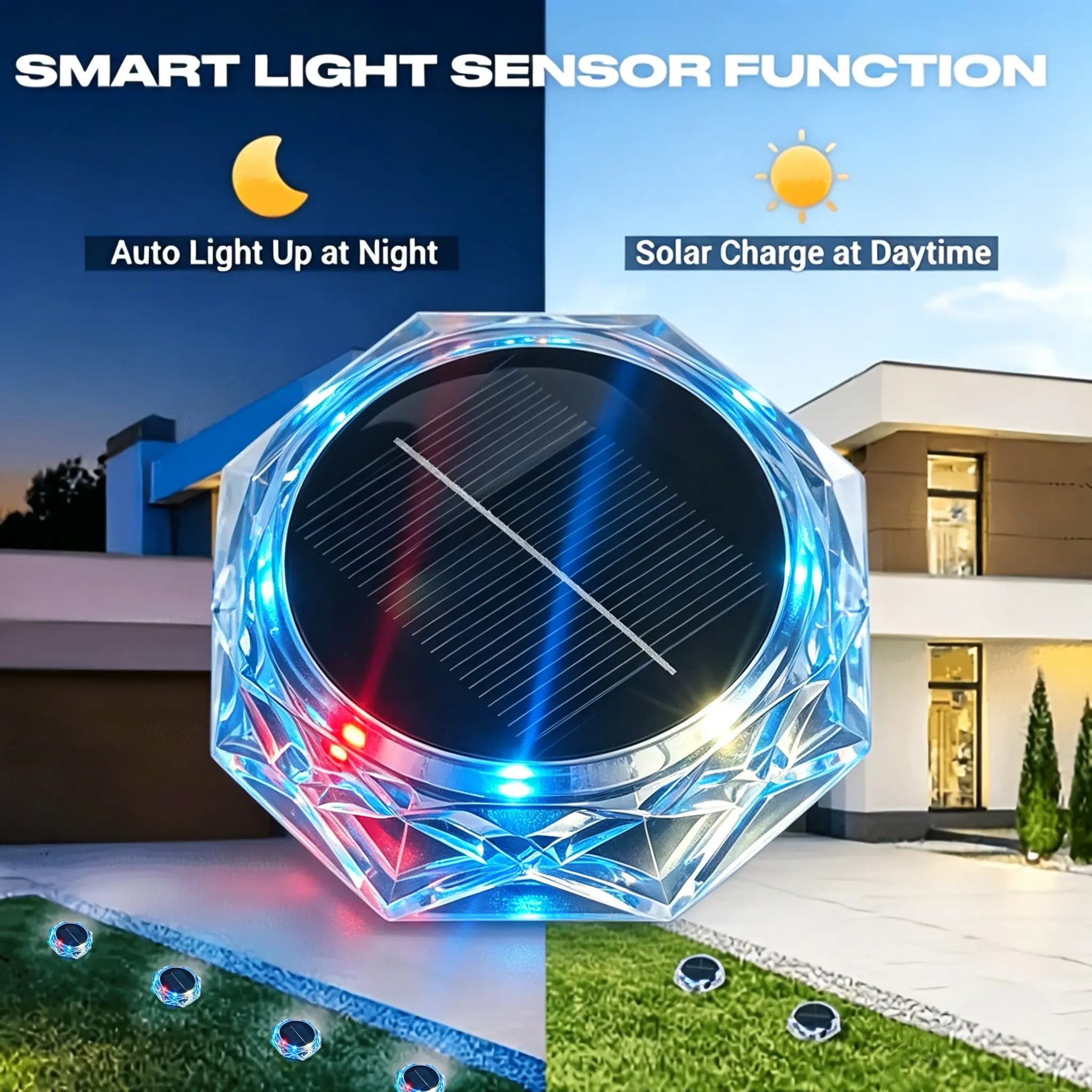 8/4 Pack Solar Powered Plastic Diamond Texture Ground Lights - Diamond-Textured Ground Stake Design, IP44 Rated Outdoor Waterproof, Ambient Glow for Courtyards, Lawns (Home Improvement Outdoor Landscape Lights), Pathway