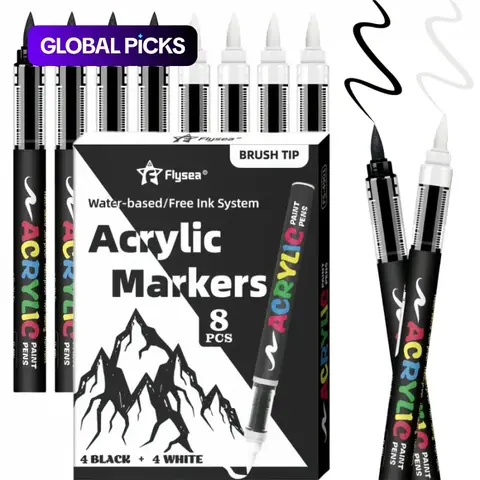Acrylic Paint Pens, Colorful Art Marker Set, Auto Flow Ink System, Soft Brush Tip, Art Supplies, for Canvas, Wood, Stone, Glass, Ceramic & Fabric Painting, DIY Crafts #GLOBAL PICKS