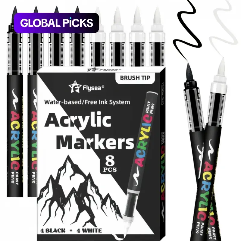 Acrylic Paint Pens, Colorful Art Marker Set, Auto Flow Ink System, Soft Brush Tip, for Canvas, Wood, Stone, Glass, Ceramic & Fabric Painting, DIY Crafts #GLOBAL PICKS