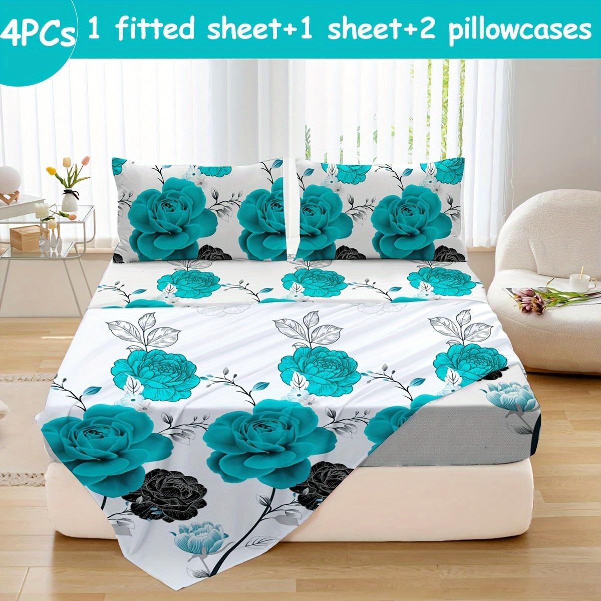 Floral Pattern Bedding Set, 1 Count Bedspread & 1 Count Fitted Sheet & Pillowcase without Filler, Soft Comfortable Bedding Set for Home Bedroom, Comfy Bed Sets, Bed Sheets Set